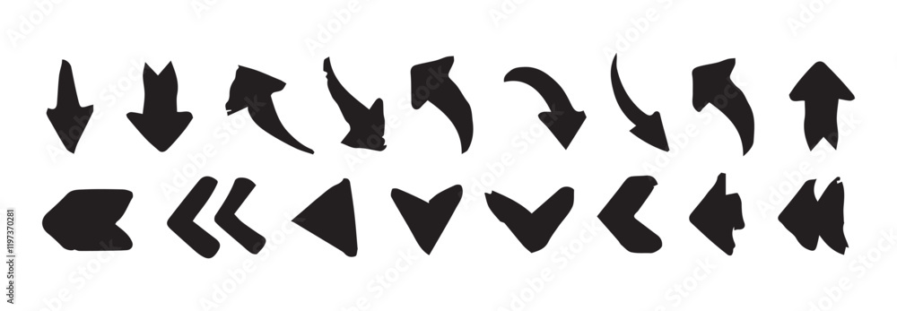 Arows vector icon set. Arrow vector elements hand drawn arrows brush stroke curly arrow collection. design element vector illustration. Arows vector icon set. Arrow vector elements hand drawn arrows brush stroke curly arrow collection. design element vector illustration.