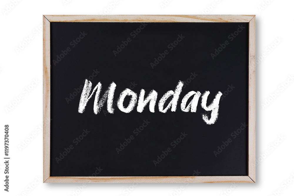 Monday word in chalk on chalkboard Monday word in chalk on chalkboard