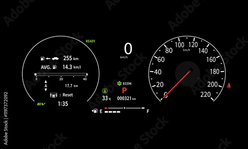 Car dashboard speed meter technology design modern futuristic on black background vector