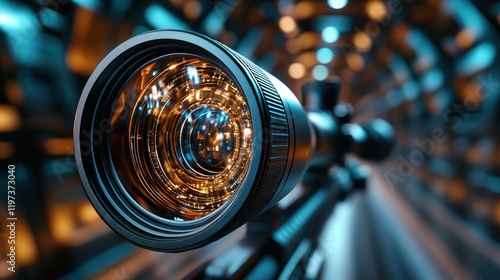 Close Up of a Professional Camera Lens Showcasing Intricate Details and Reflections Capturing the Essence of Photography and Creativity in Focus photo