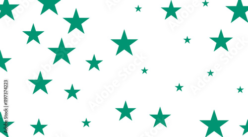 Pattern of various-sized green stars scattered on a white background