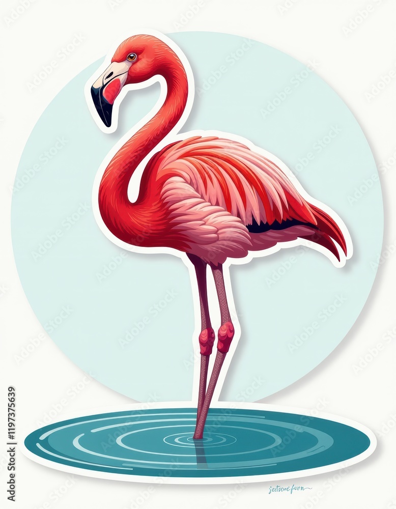 Fototapeta premium Pink Flamingo in Water Sticker