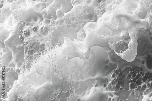 Intricate patterns of coffee foam swirling in a cup reveal rich textures and ...