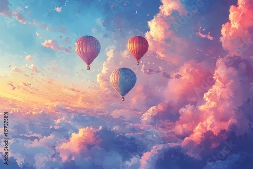 Colorful hot air balloons soaring above autumn trees on a clear day