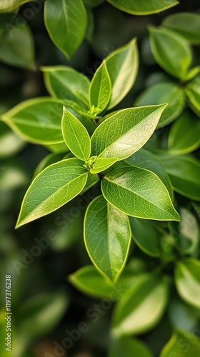 Lush green leaves showcasing vibrant textures and patterns in a natural setti...