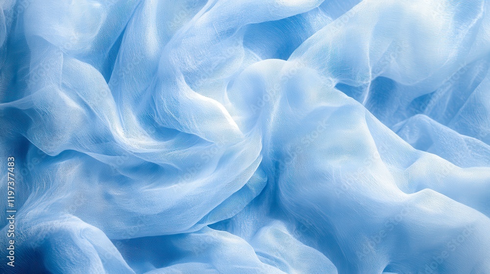 Obraz premium Elegant Light Blue Sheer Fabric Draped Textile Texture Background