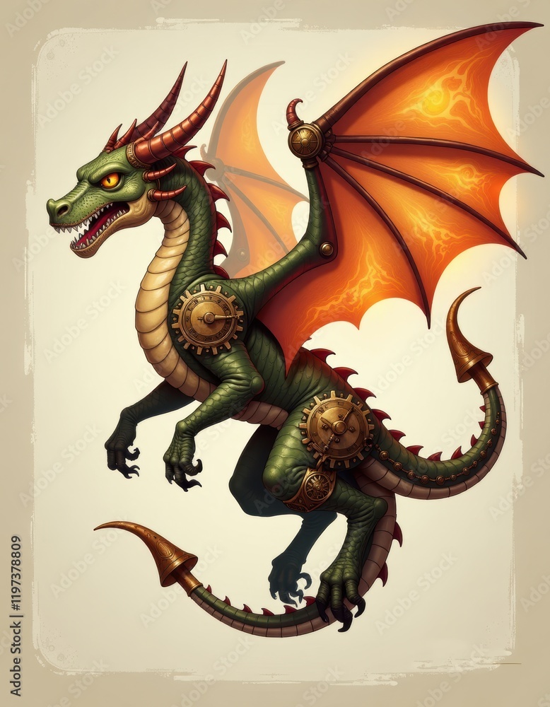 Fototapeta premium Steampunk Dragons: A Fusion of Fantasy and Engineering Marvel