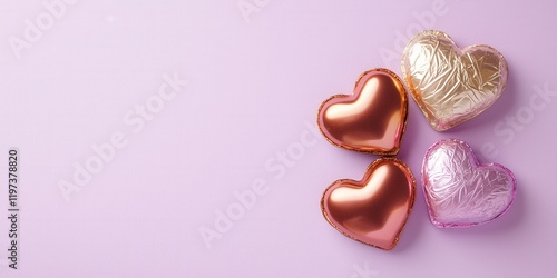 Modern candy hearts on vibrant background concept. Colorful heart-shaped balloons on a pastel background