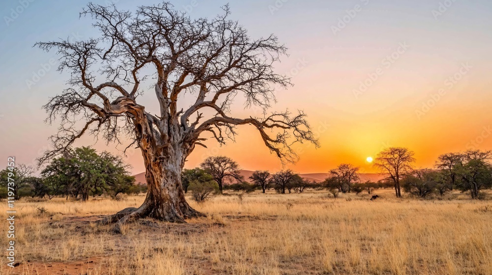 Majestic Dead Tree at African Sunset Landscape Majestic Dead Tree at African Sunset Landscape