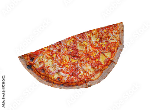 Fragrant pizza, Hawaiian, isolated on a white background.