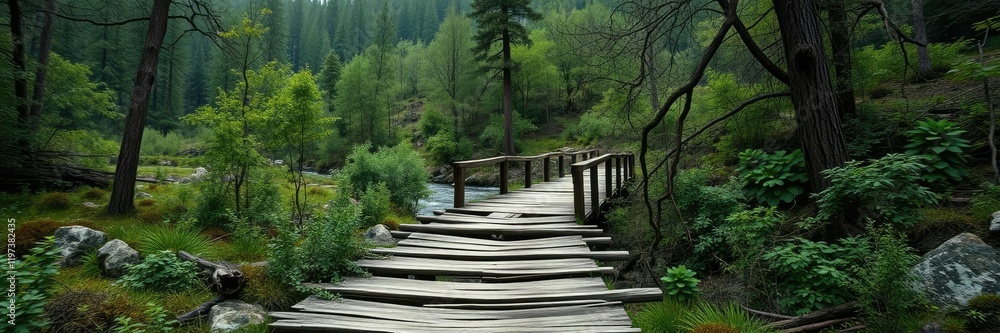 Abandoned wooden bridge crossing over a stream in a forested valley weathered wood and vines, bridge, nature, abandoned Abandoned wooden bridge crossing over a stream in a forested valley weathered wood and vines, bridge, nature, abandoned
