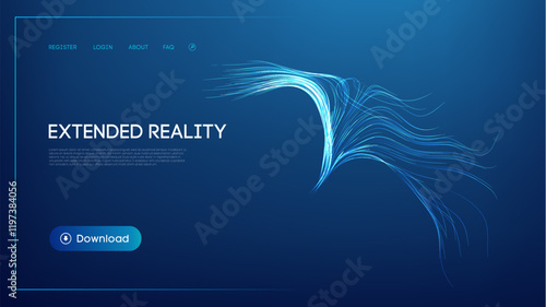 Abstract glowing lines representing extended reality innovations. Big data blue technology background.