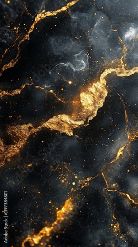 Elegant black marble with golden veins highlighting natural beauty of stone
