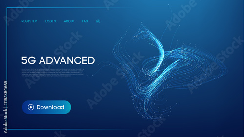 Abstract glowing blue lines with points representing 5G advanced technology