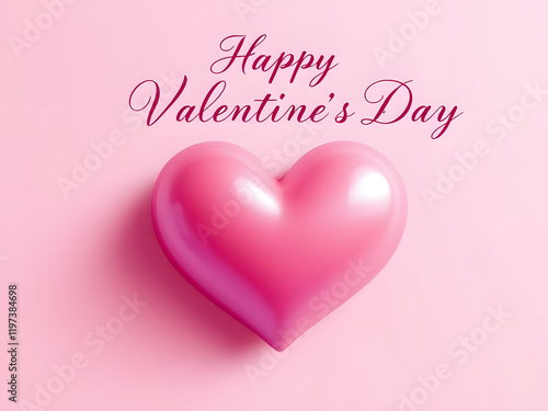 Happy Valentine's Day with red and pink hearts, gifts, and flowers on a pink background.