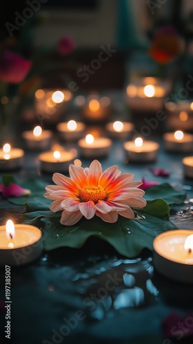Romantic candle arrangement with flowers and greenery for a cozy evening setting