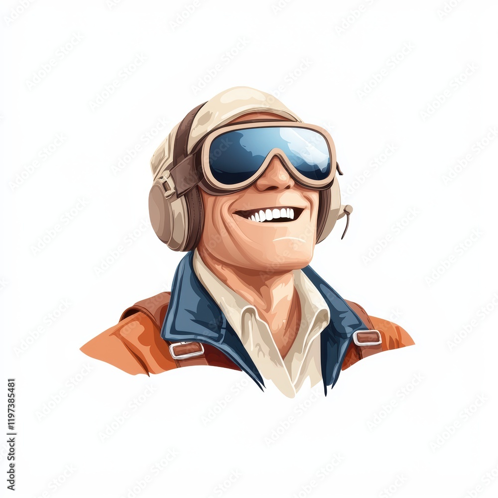 Pilot's Grin: A pilot with a cheerful grin wearing aviator goggles and headphones, radiating adventure and a love for the skies. Pilot's Grin: A pilot with a cheerful grin wearing aviator goggles and headphones, radiating adventure and a love for the skies.