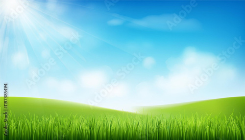  spring background blue sky and green grass