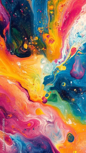 Vibrant abstract painting with swirling colors and dynamic patterns
