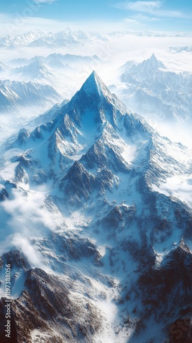 Breathtaking aerial view of a plane flying over majestic green mountains in t...