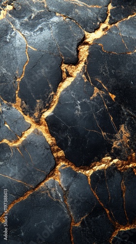 Elegant black marble with golden veins highlighting natural beauty of stone
