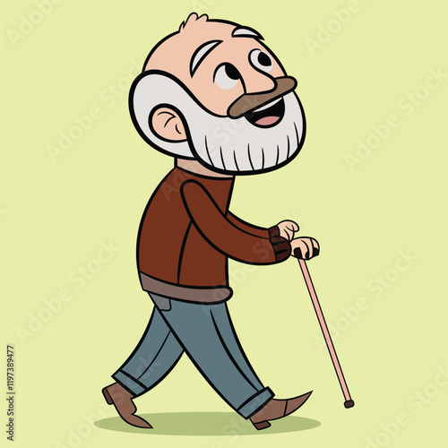 Vector old man grandfather walking character cartoon illustration