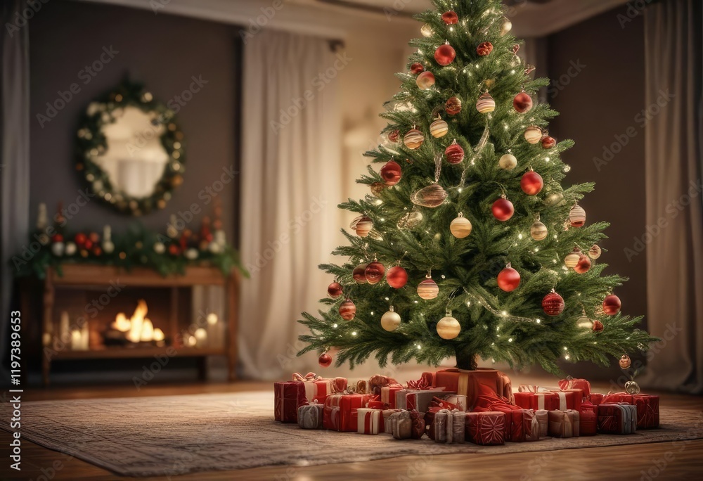 A beautifully decorated Christmas tree with ornaments and lights, elegant centerpiece, , winter wonderland A beautifully decorated Christmas tree with ornaments and lights, elegant centerpiece, , winter wonderland