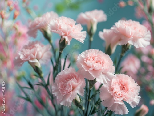 Soft Pink Carnations Blooming Abundantly on Vibrant Floral Background photo