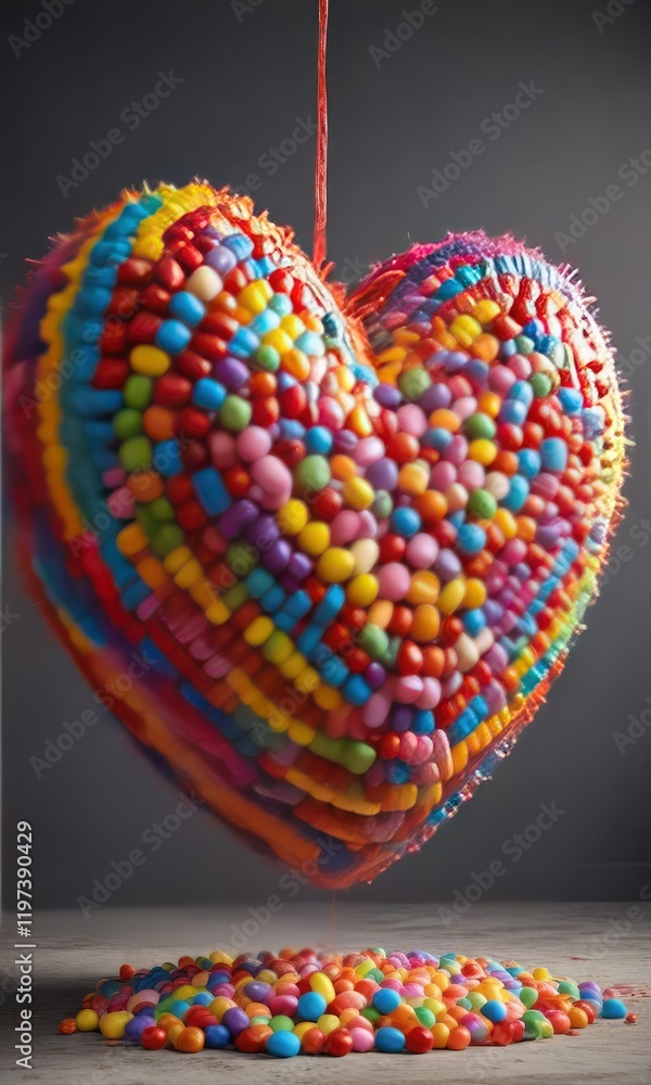 Fototapeta premium A beautiful, oversized heart-shaped piñata filled with colorful candies , celebratory, piñata, party
