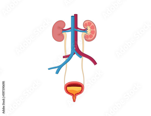 The human urinary system, including kidneys, ureters, bladder, and urethra, filters blood, removes waste, and maintains fluid balance for a healthy body. photo