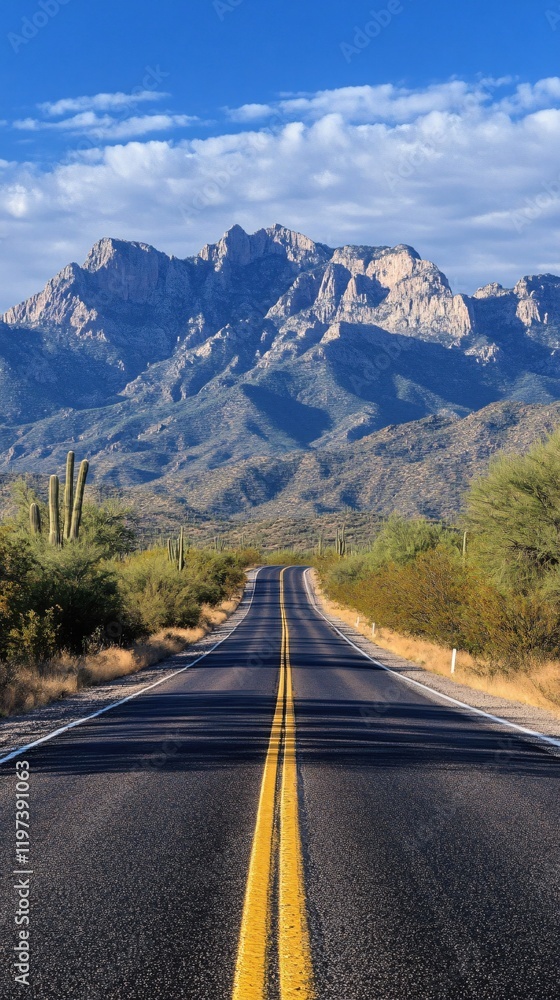 Fototapeta premium Desert Highway Journey Majestic Mountains Scenic Route
