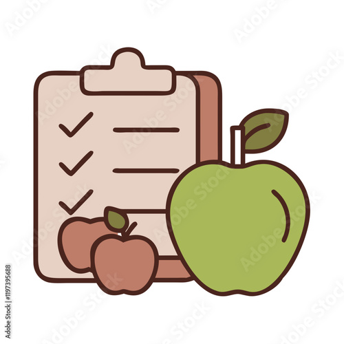 Diet Plan Icon with apples and checklist