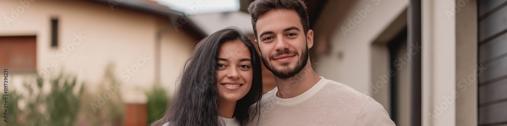 A man and woman are smiling at the camera. The woman has long hair and the man is wearing a white shirt A man and woman are smiling at the camera. The woman has long hair and the man is wearing a white shirt