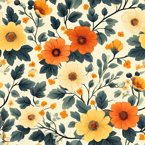 Wallpaper Mural Seamless vintage floral pattern with baroque-style ornaments and elegant symmetry, ideal for fabric prints, upholstery, or luxury home decor. Torontodigital.ca