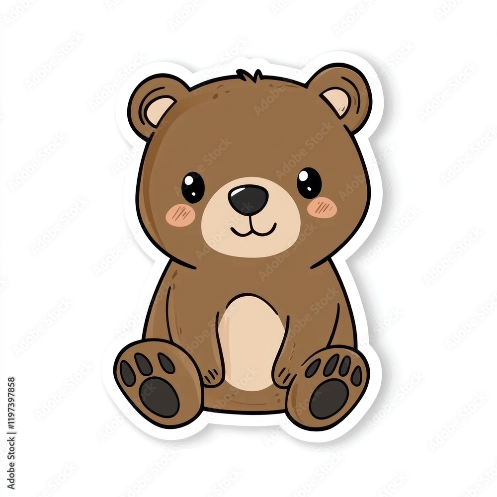 Cute cartoon bear sitting, white background, children's illustration, sticker design Cute cartoon bear sitting, white background, children's illustration, sticker design