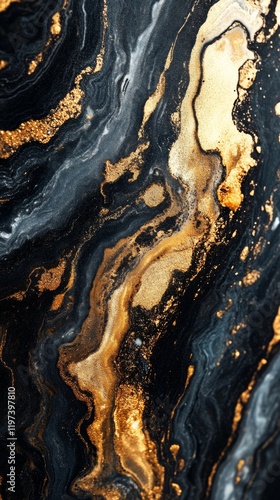 Elegant black marble with golden veins highlighting natural beauty of stone