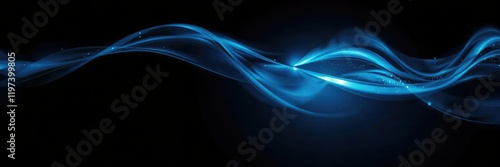 Abstract blue wave with glimmering light on a dark background, energy, light