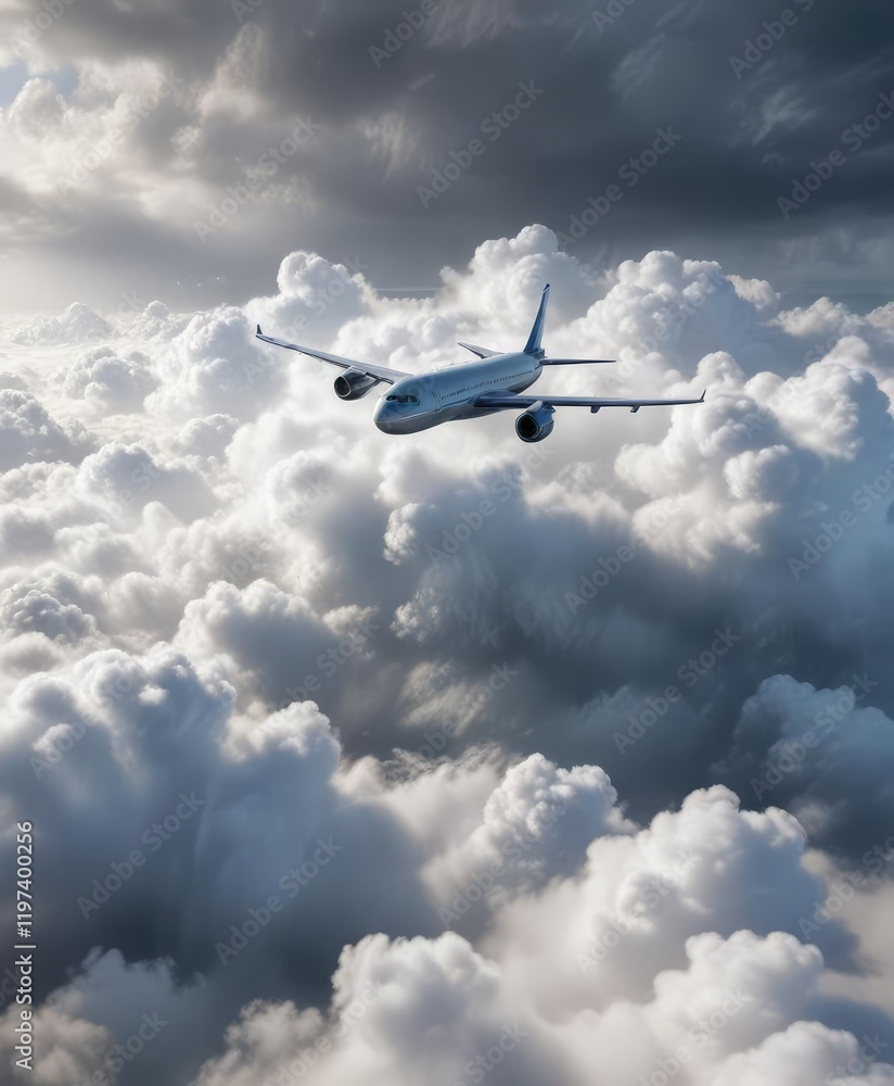 airplane flying through a dense layer of foggy clouds, aircraft, cloud airplane flying through a dense layer of foggy clouds, aircraft, cloud