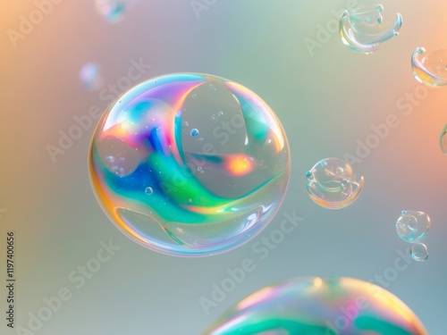 Abstract vibrant bubbles floating in radiant hues photo