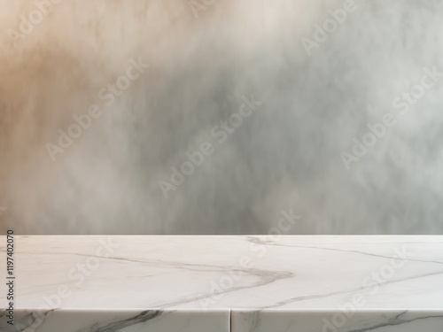 Empty Marble Counter with Blurred Background and Copy Space photo