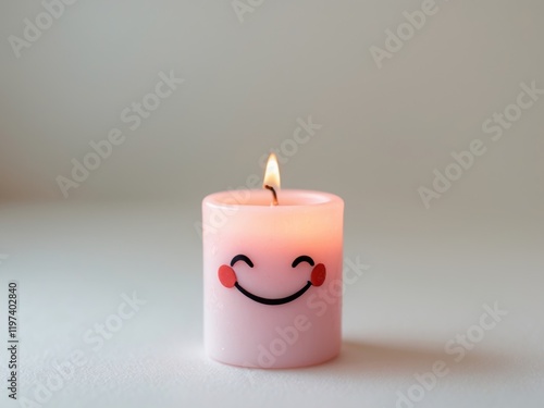 Cute pink candle with glowing smiley face design photo