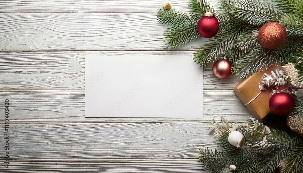 Fototapeta premium Greeting card - Christmas white wood background with christmas