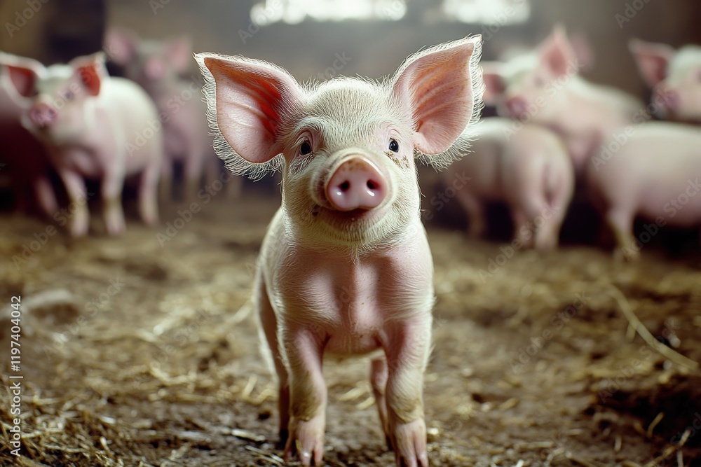 A pig is comfortably sitting on the ground and is looking at the camera A pig is comfortably sitting on the ground and is looking at the camera