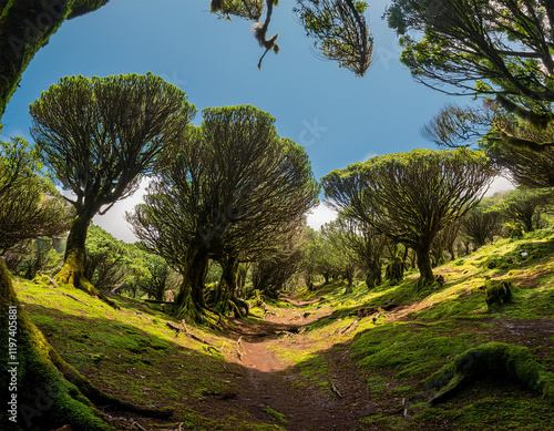 mossy trees in the evergreen cloud forest of garajonay national park la gomera canary islands spain photo