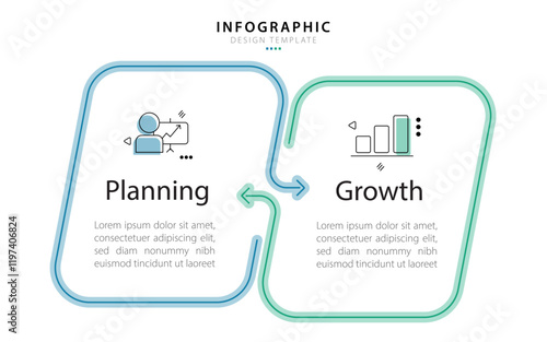 Business infographic template. 2 Step timeline journey. Process diagram, 2 options on white background, Infograph elements vector illustration.