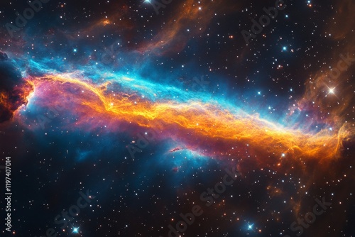 Cosmic nebula with vivid colors showcases the beauty of deep space and stella...