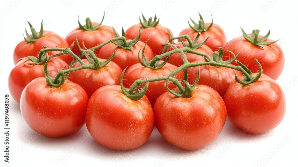 Isolated on white background a group of cherry tomatoes scattered randomly highlighting freshness Stock Photo with side copy space Isolated on white background a group of cherry tomatoes scattered randomly highlighting freshness Stock Photo with side copy space
