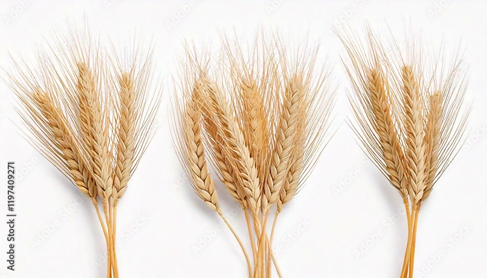 Fototapeta premium Wheat ears or heads set isolated on white background.
