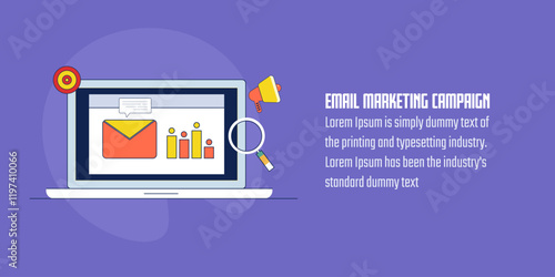 Email marketing campaign, email marketing customer retention, Inbound marketing strategy. Drip marketing, Email data analysis., Vector illustration concept.
