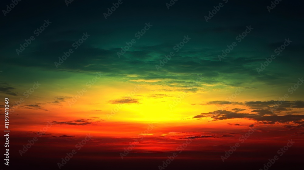 Obraz premium Dramatic Sunset Sky with Vivid Colors Fiery Orange Red and Yellow Hues Cloud Formations